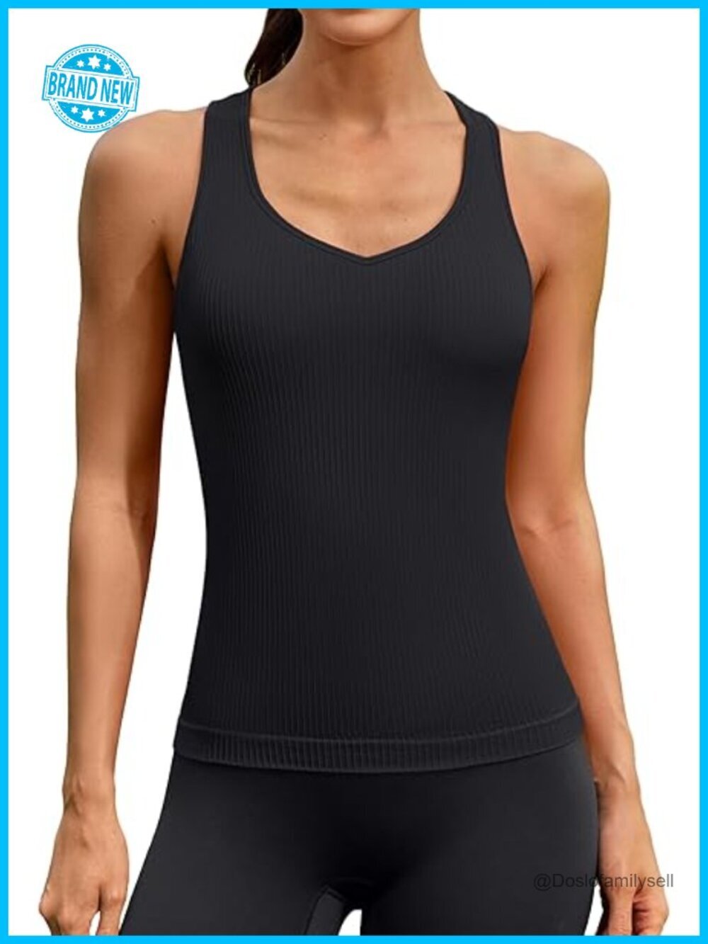 Ribflex Women's Workout Tank Top with Built-in Bra Sweetheart Neck Seamless